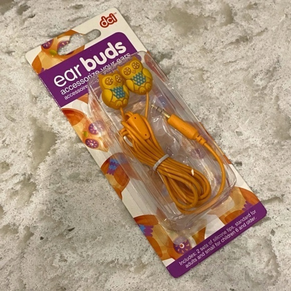 2/$10 Owl Ear Bud Headphones Orange and Blue New